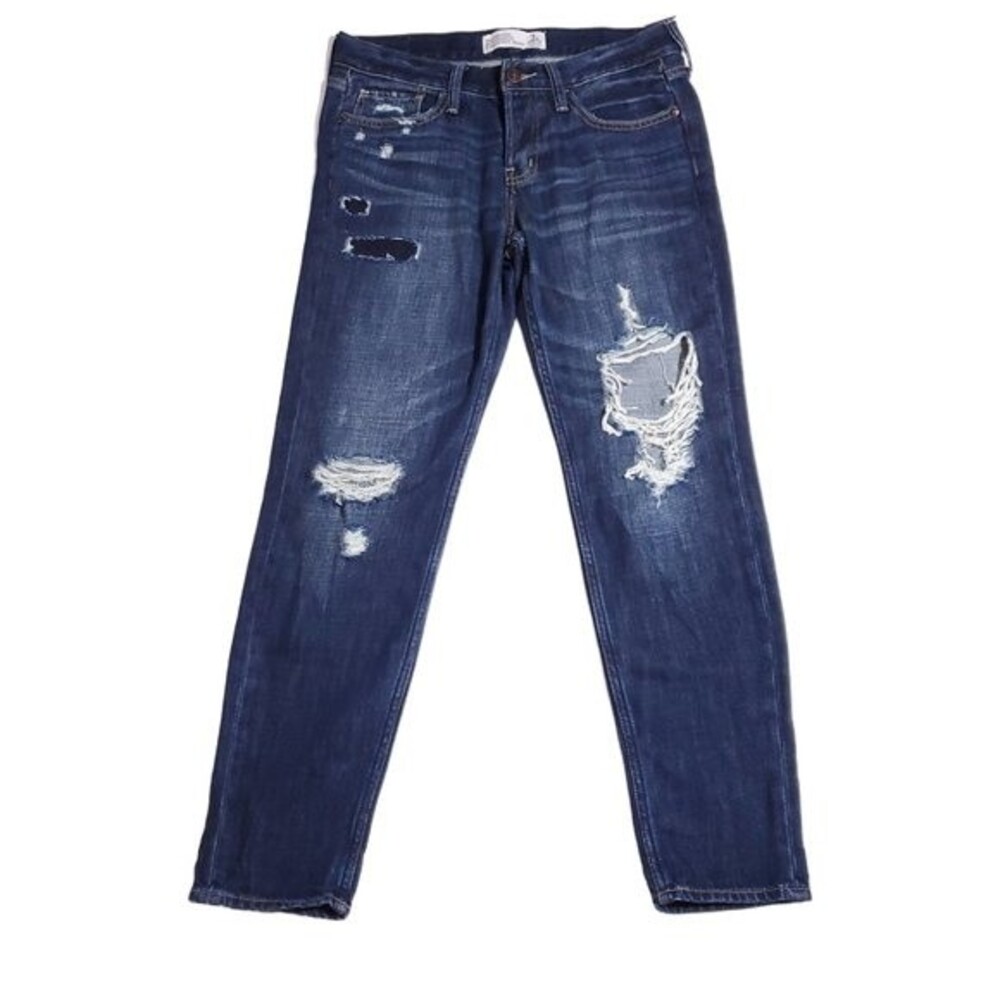 Abercrombie Boyfriend Straight Leg Jeans Size 2 26 Distressed Destroyed Loose